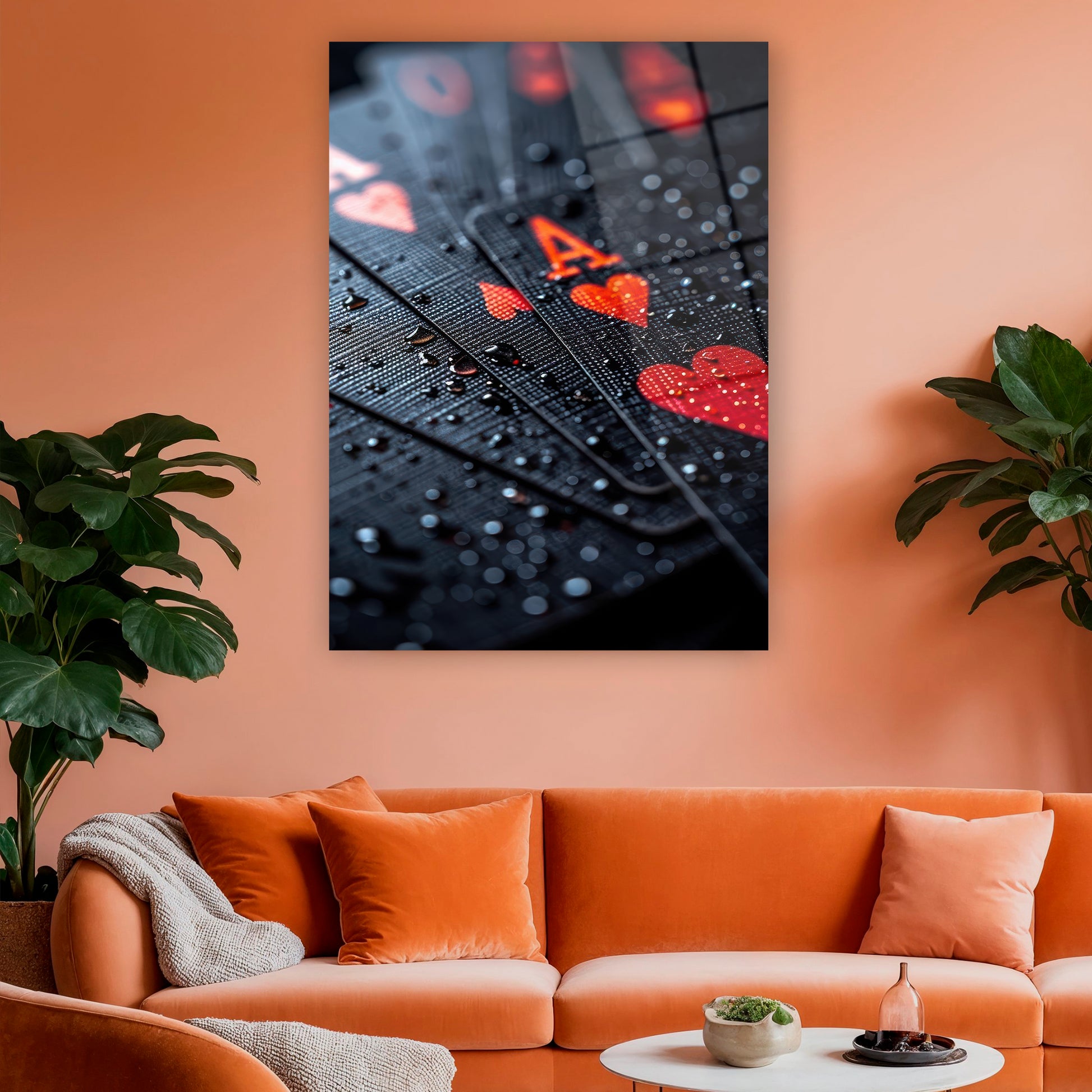 makro çekim ıslak siyah poker kağıtları duvar dekoru