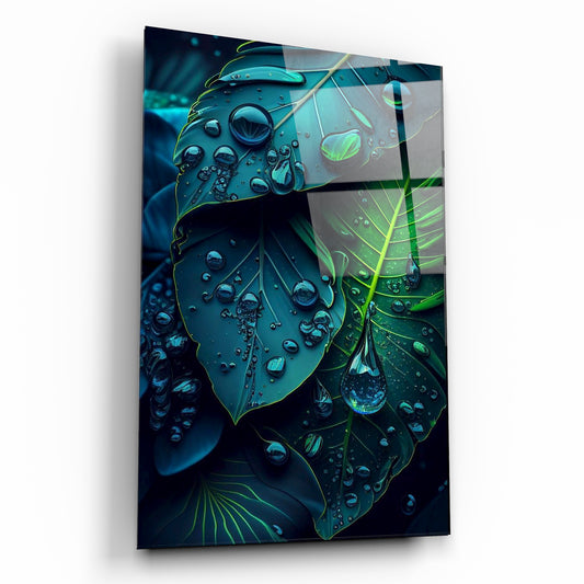 Su Damlalı Yaprak Cam Tablo