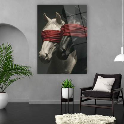 Yüksek çözünürlüklü asil at figürlü lüks cam baskı tablo