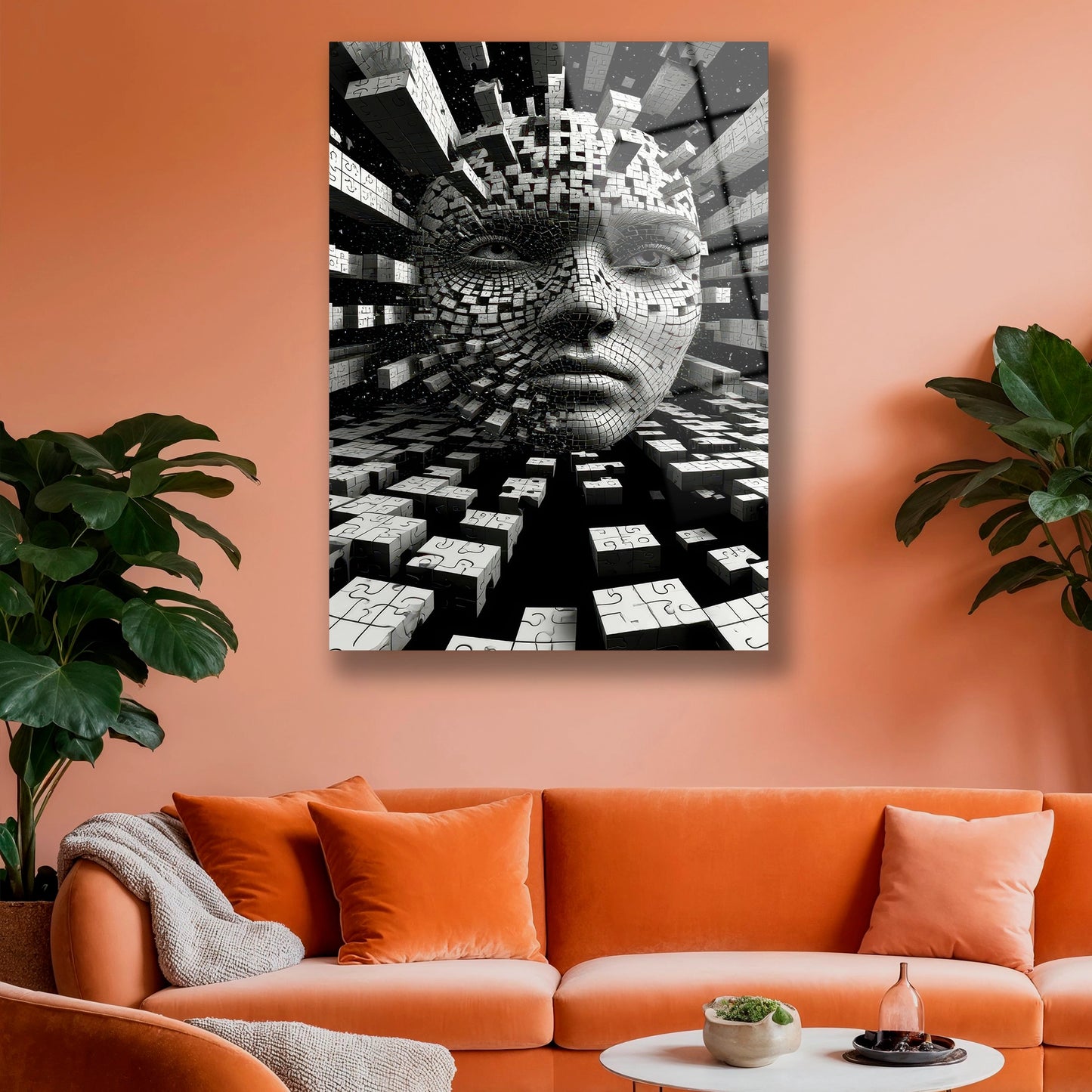 Modern ofis duvarında asılı fütüristik siyah beyaz cam duvar panosu