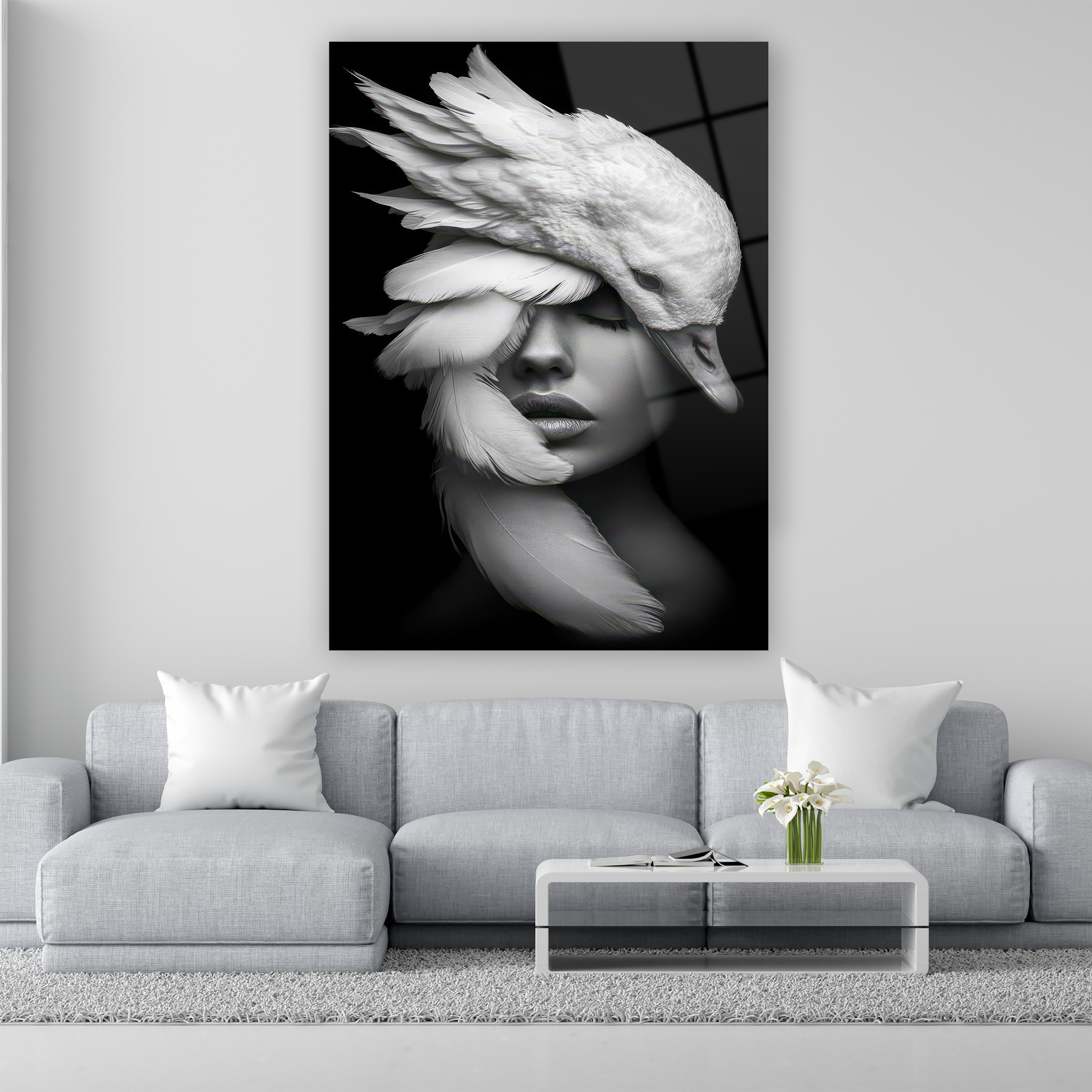 swan and woman surreal fusion glass art