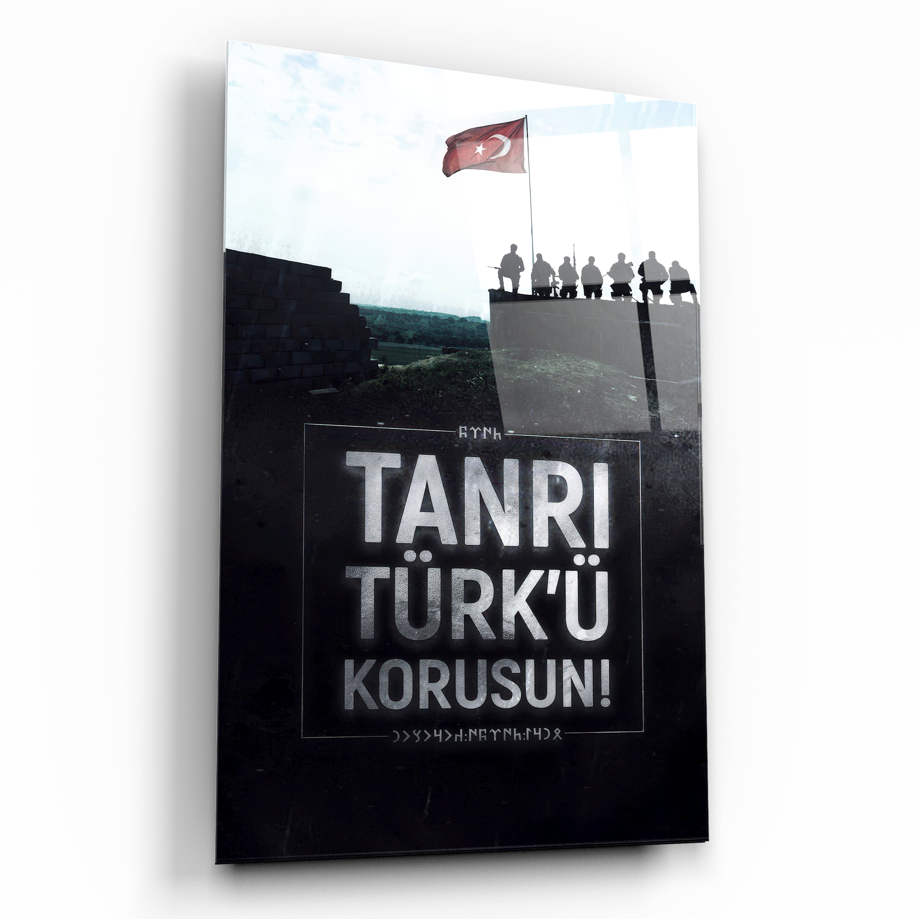 tanrı türkü korusun yazılı askeri görselli cam tablo