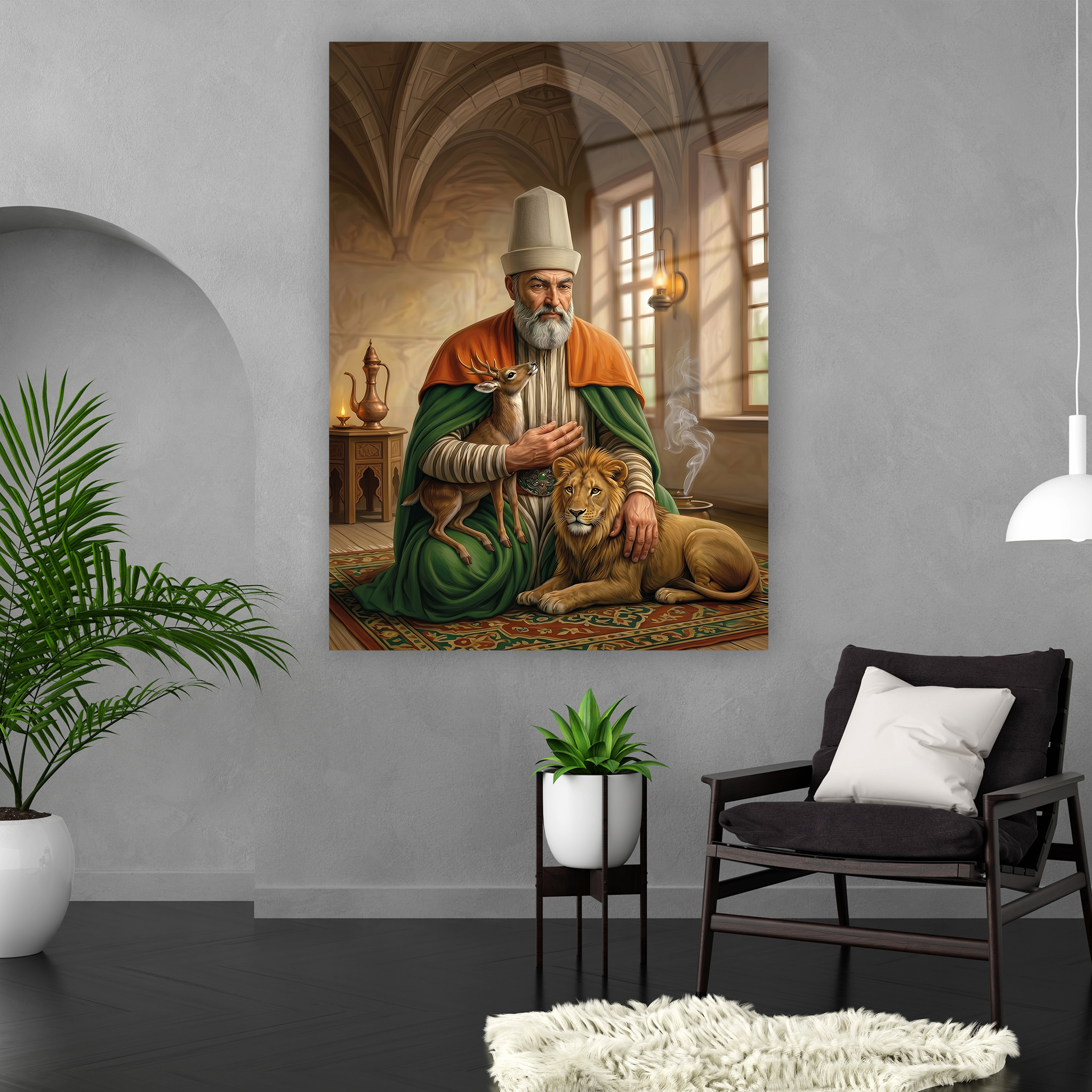 sıcak toprak tonlu manevi huzur veren cam tablo tasarımı