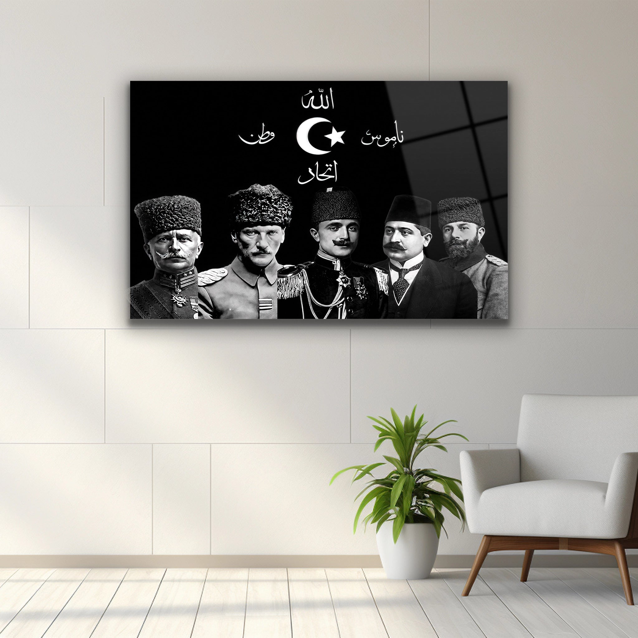 siyah zeminli ay yıldızlı tarihi komutanlar duvar dekoru