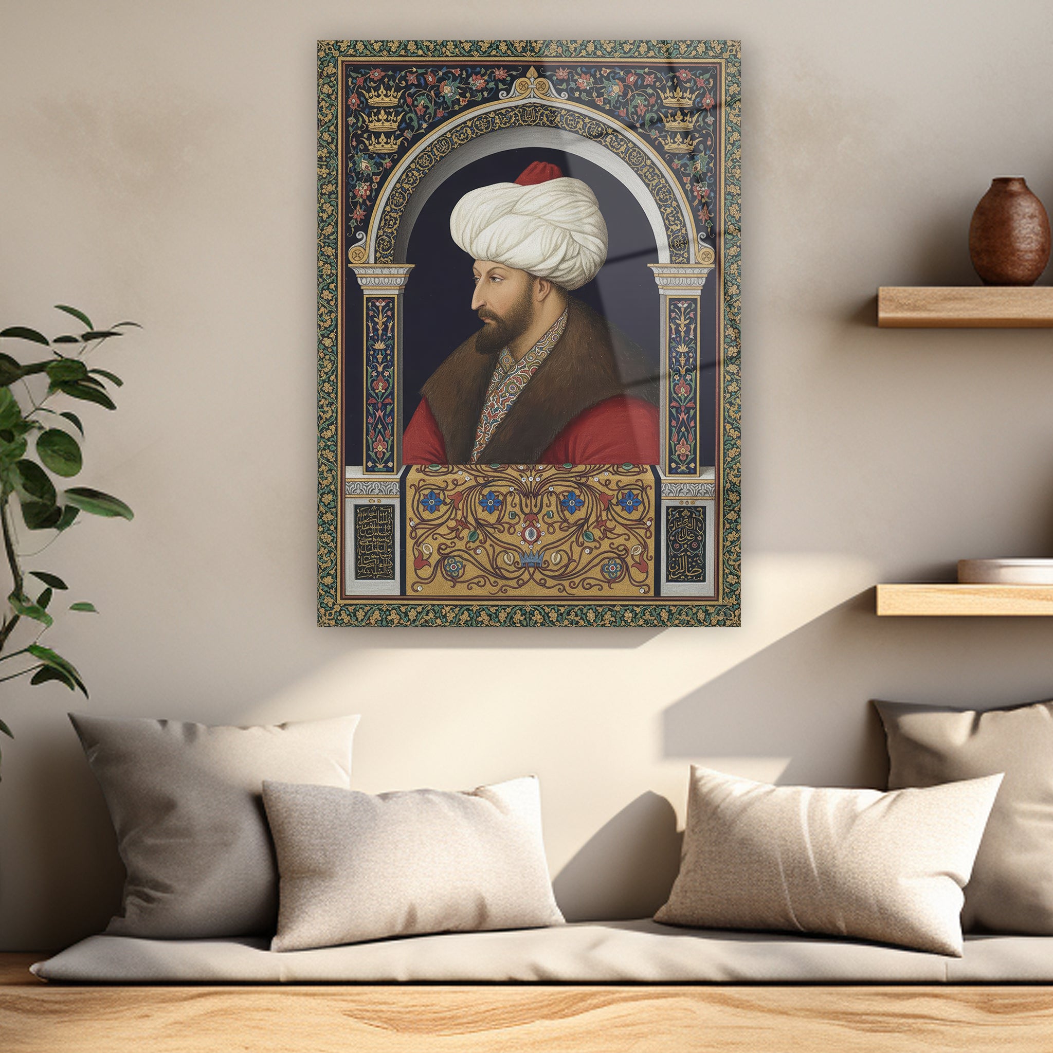 çiçek bordürlü ve süslemeli tarihi portre posteri