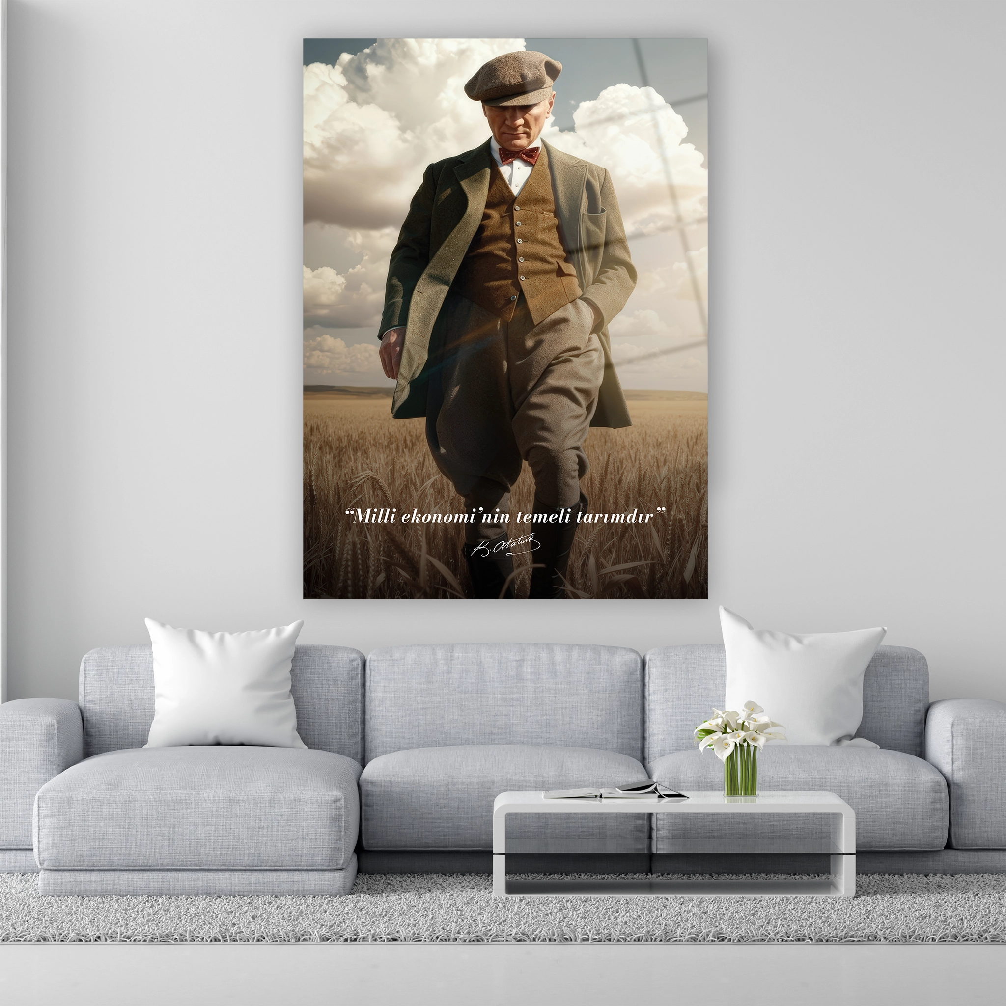 buğday tarlasında kasketli mustafa kemal duvar dekoru