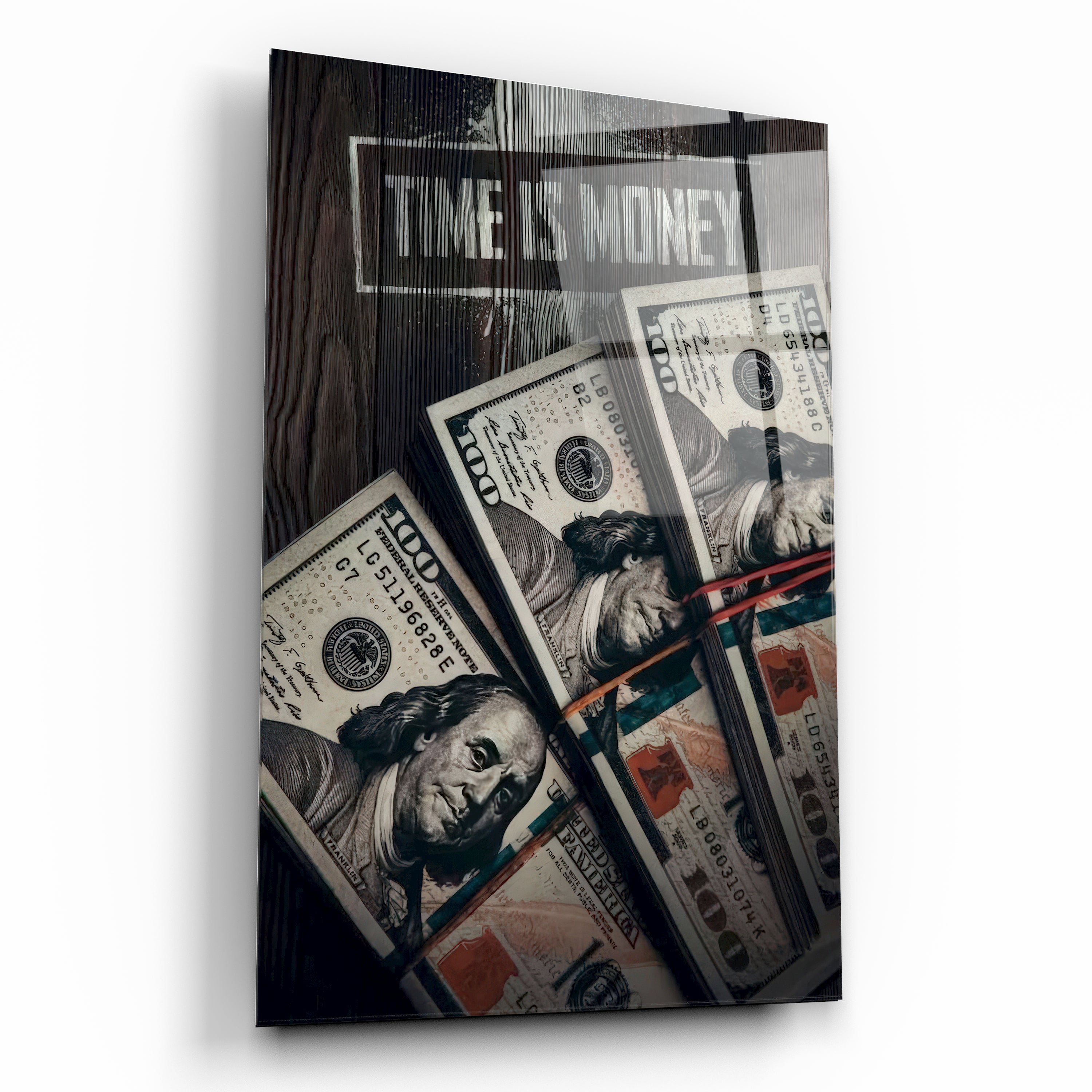 Time Is Money Yazılı Dolar Destesi Motivasyon Cam Tablo