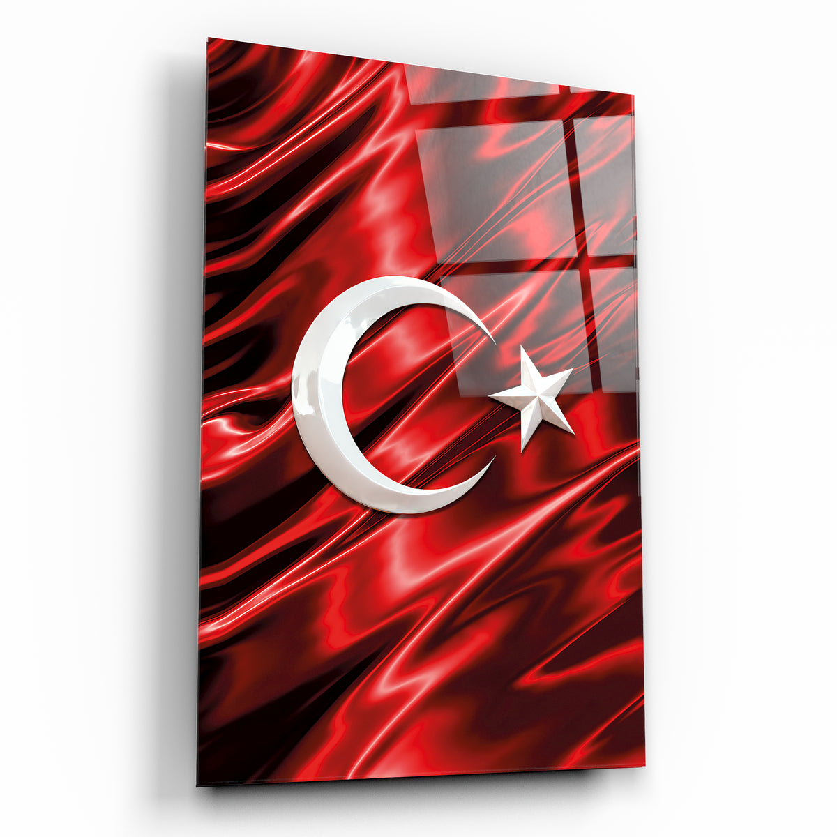 Türk Bayrağı kırmızı beyaz ay yıldız cam tablo