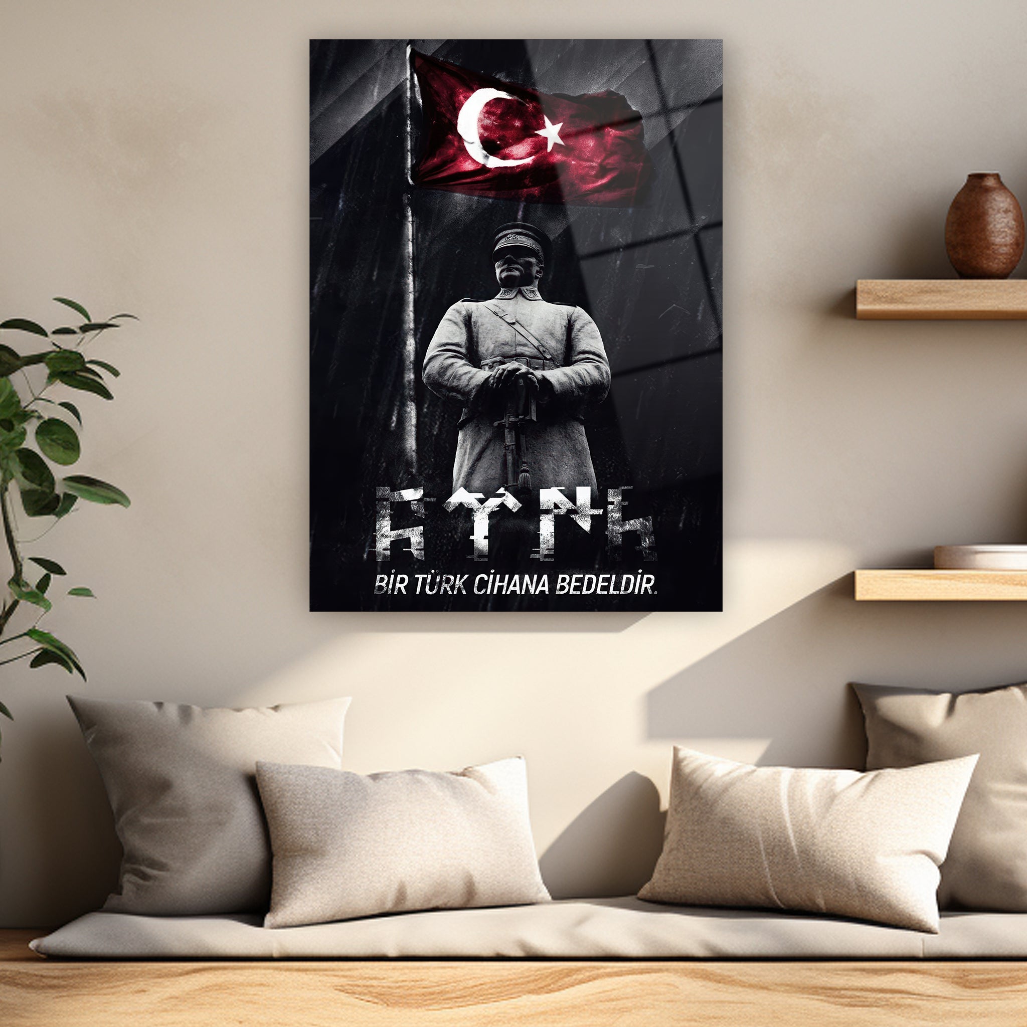 kılıca dayanan atatürk anıtı ve al sancak poster