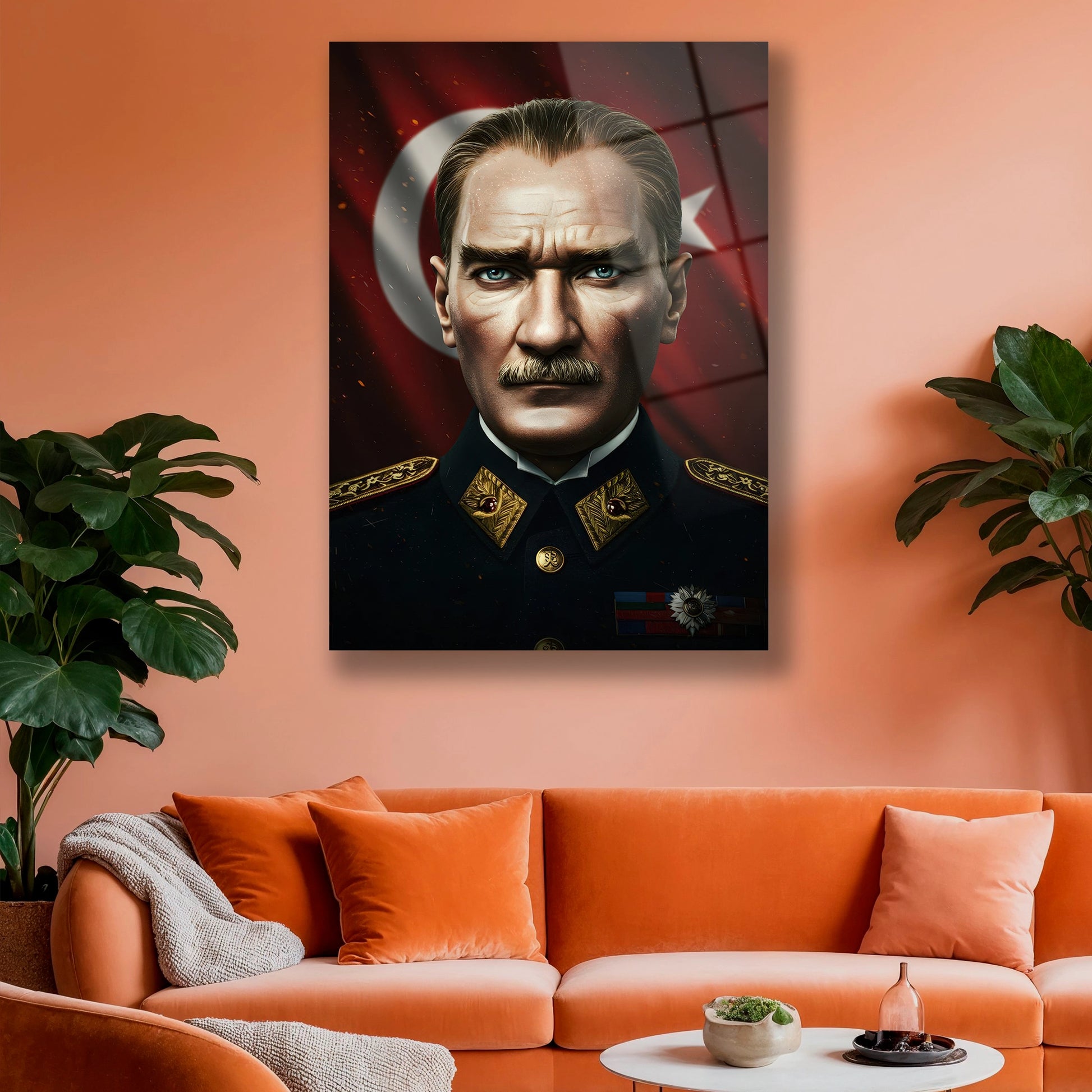 Makam odası için kıvılcım efektli Atatürk cam duvar dekoru
