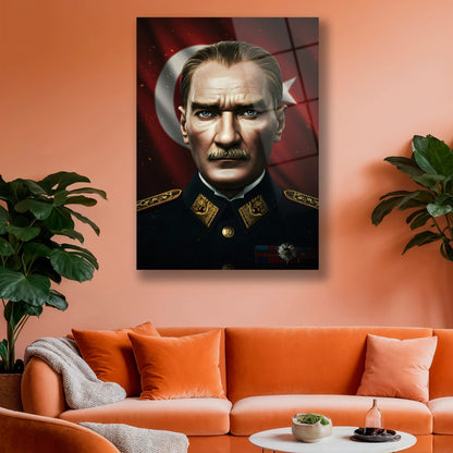 Makam odası için kıvılcım efektli Atatürk cam duvar dekoru