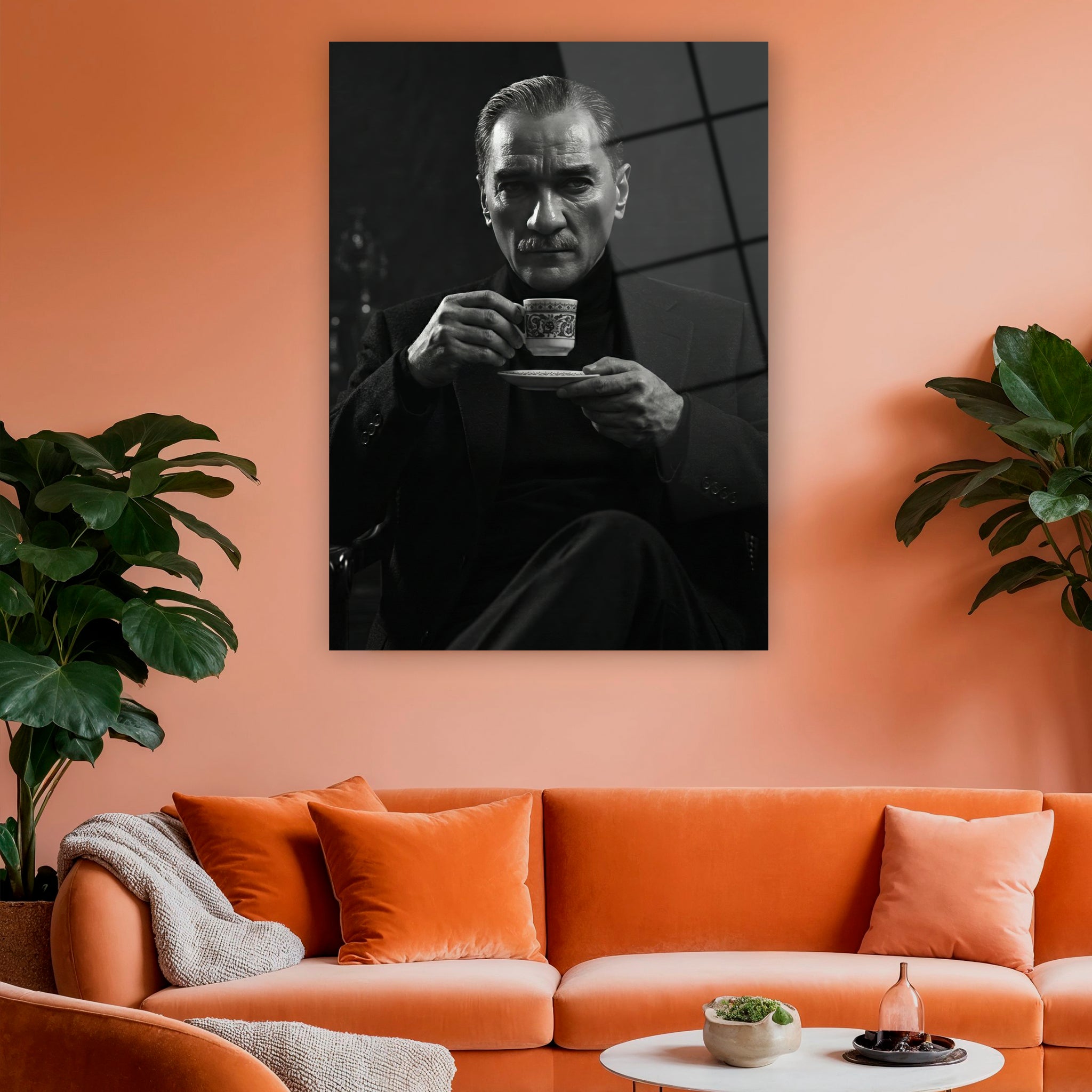 türk kahvesi içen karizmatik mustafa kemal duvar dekoru