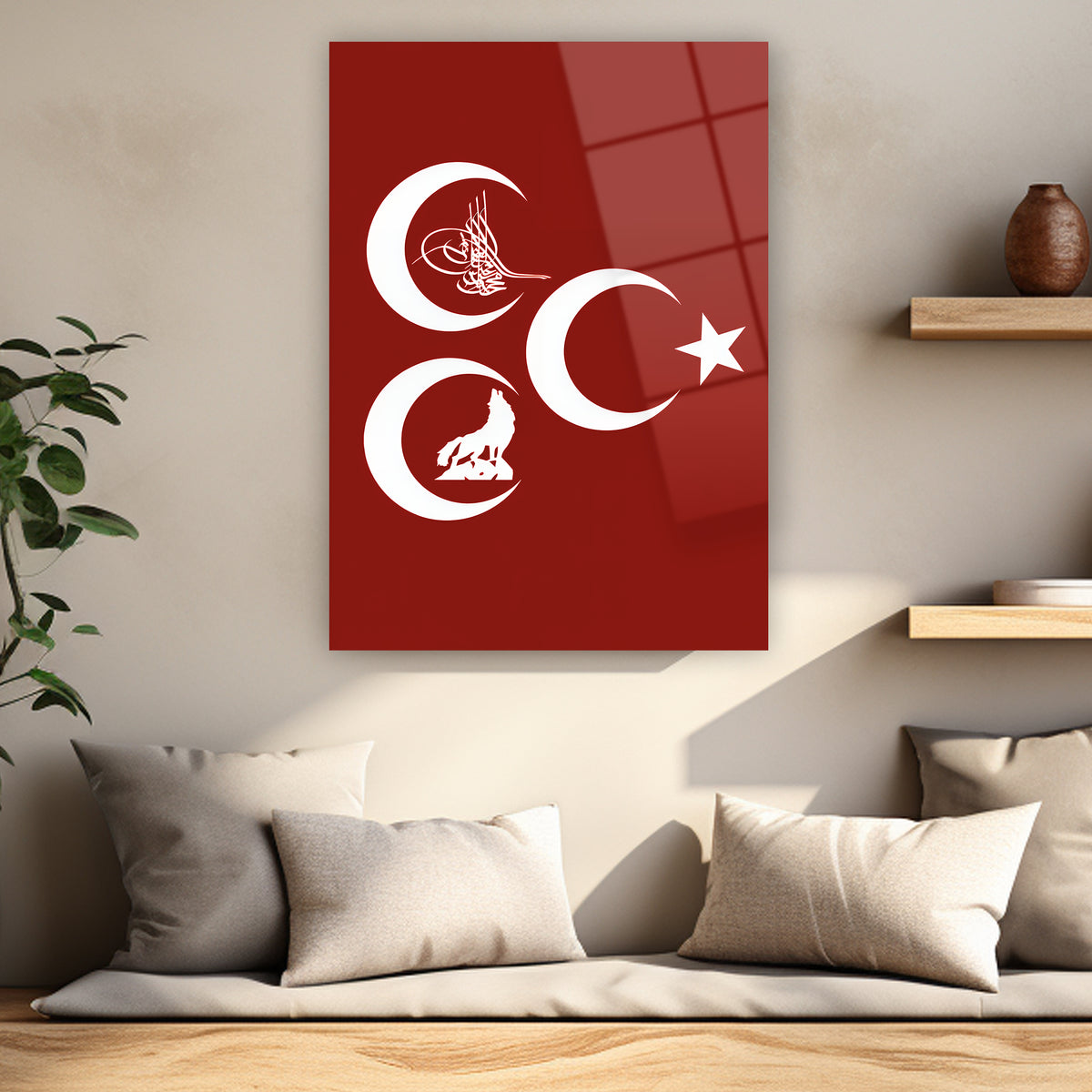 Tuğra ve bozkurt motifli Türk tarihi duvar tablosu