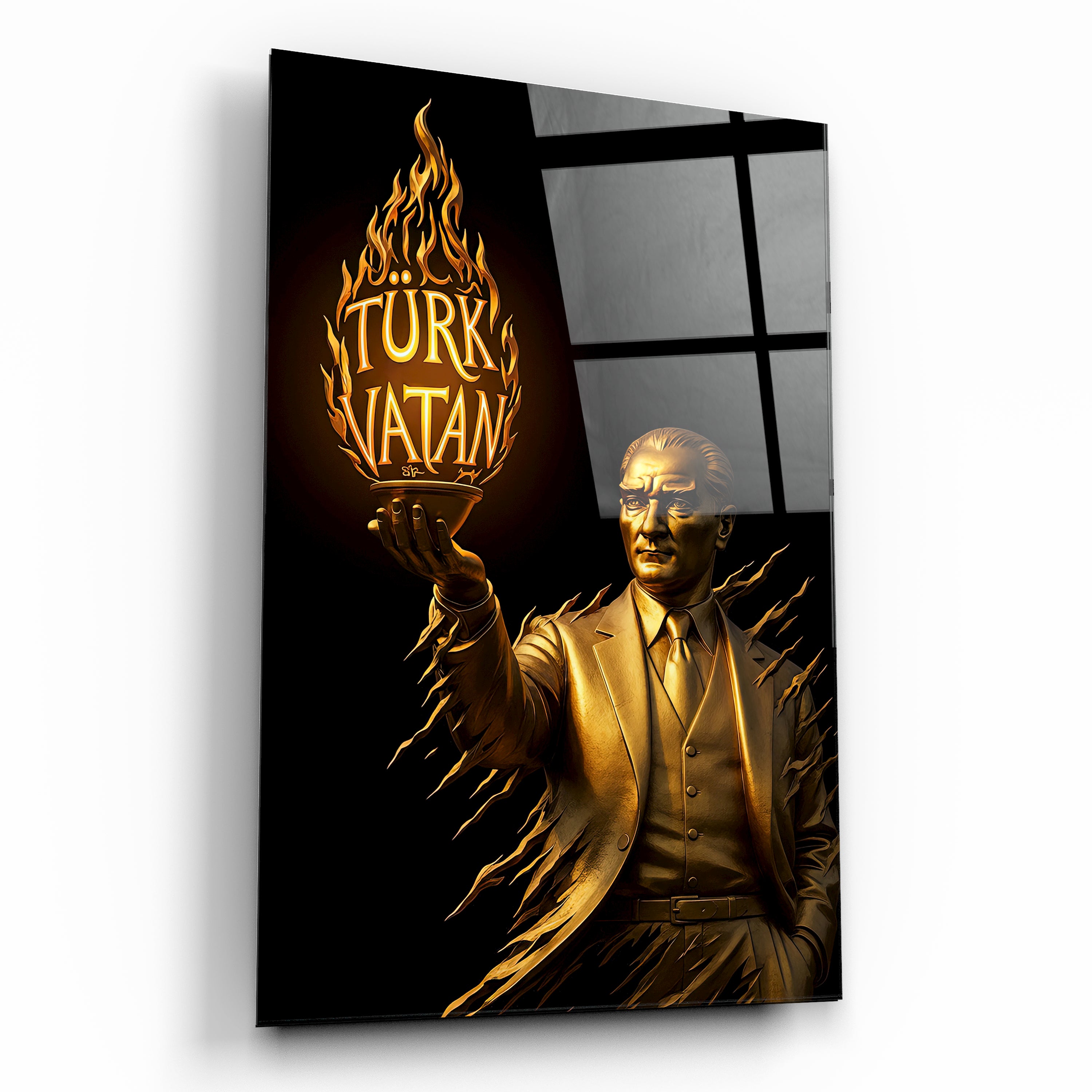 atatürk cam tablo türk vatan yazılı