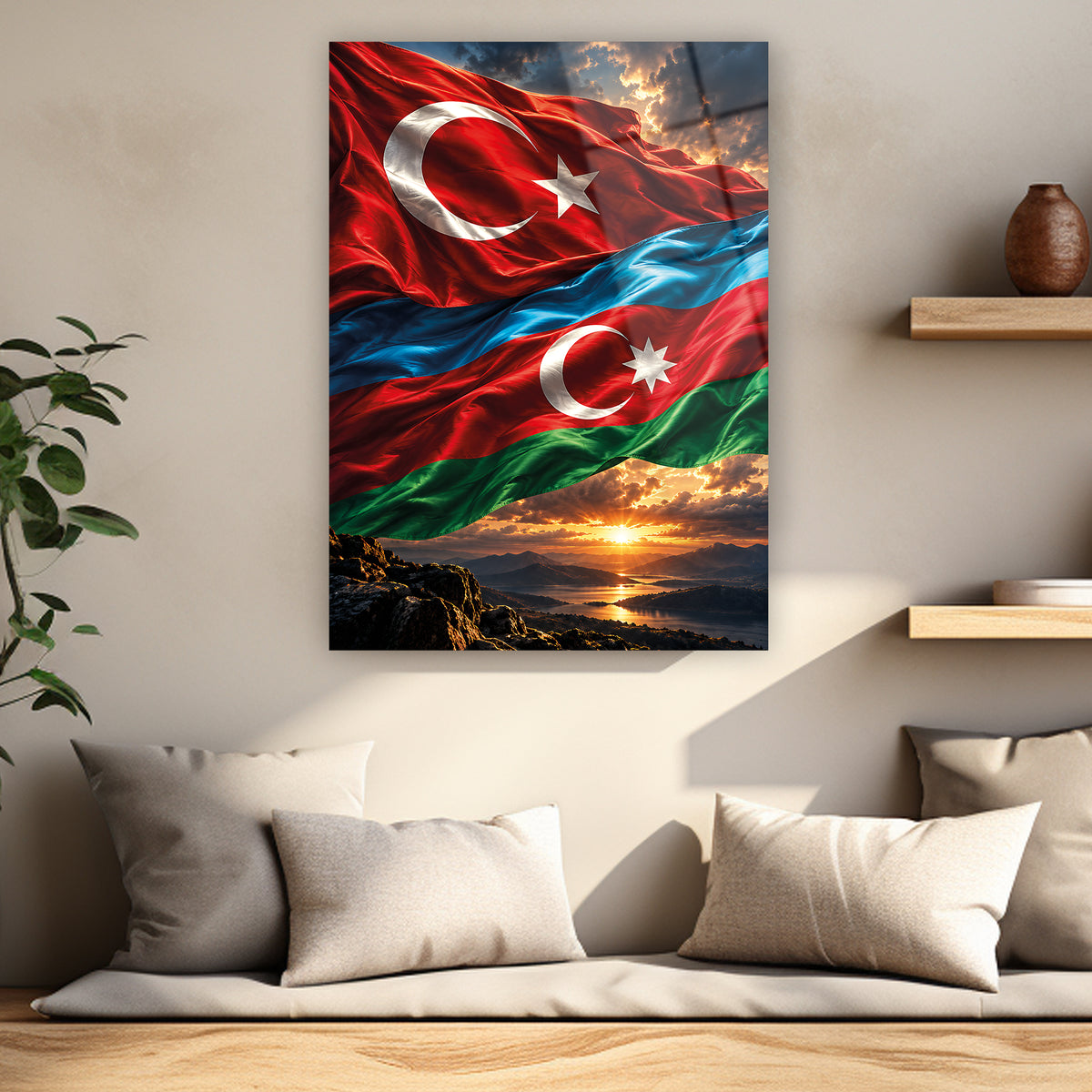 Türkiye Azerbaycan bayraklı milli duvar tablosu