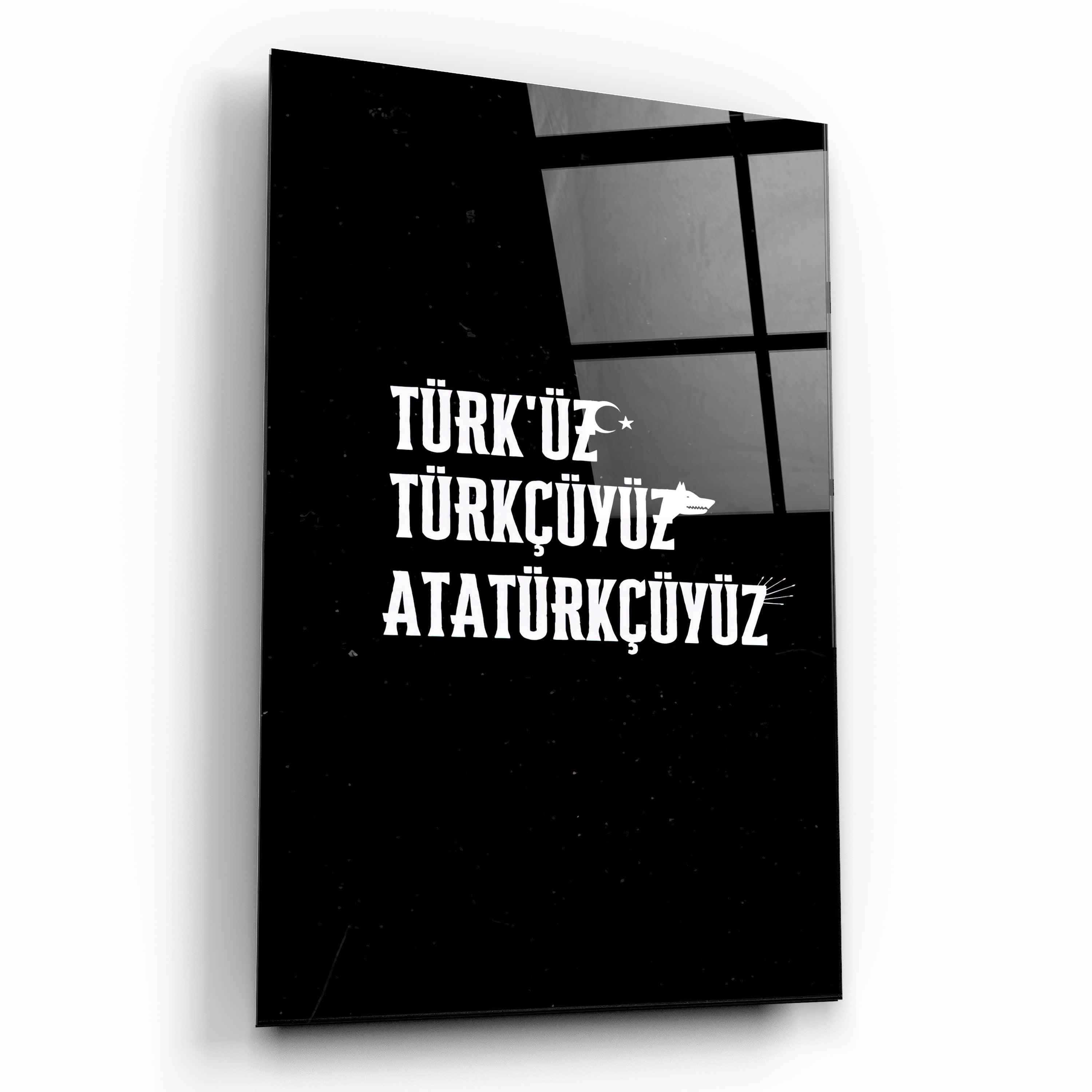 türküz türkçüyüz atatürkçüyüz yazılı cam tablo