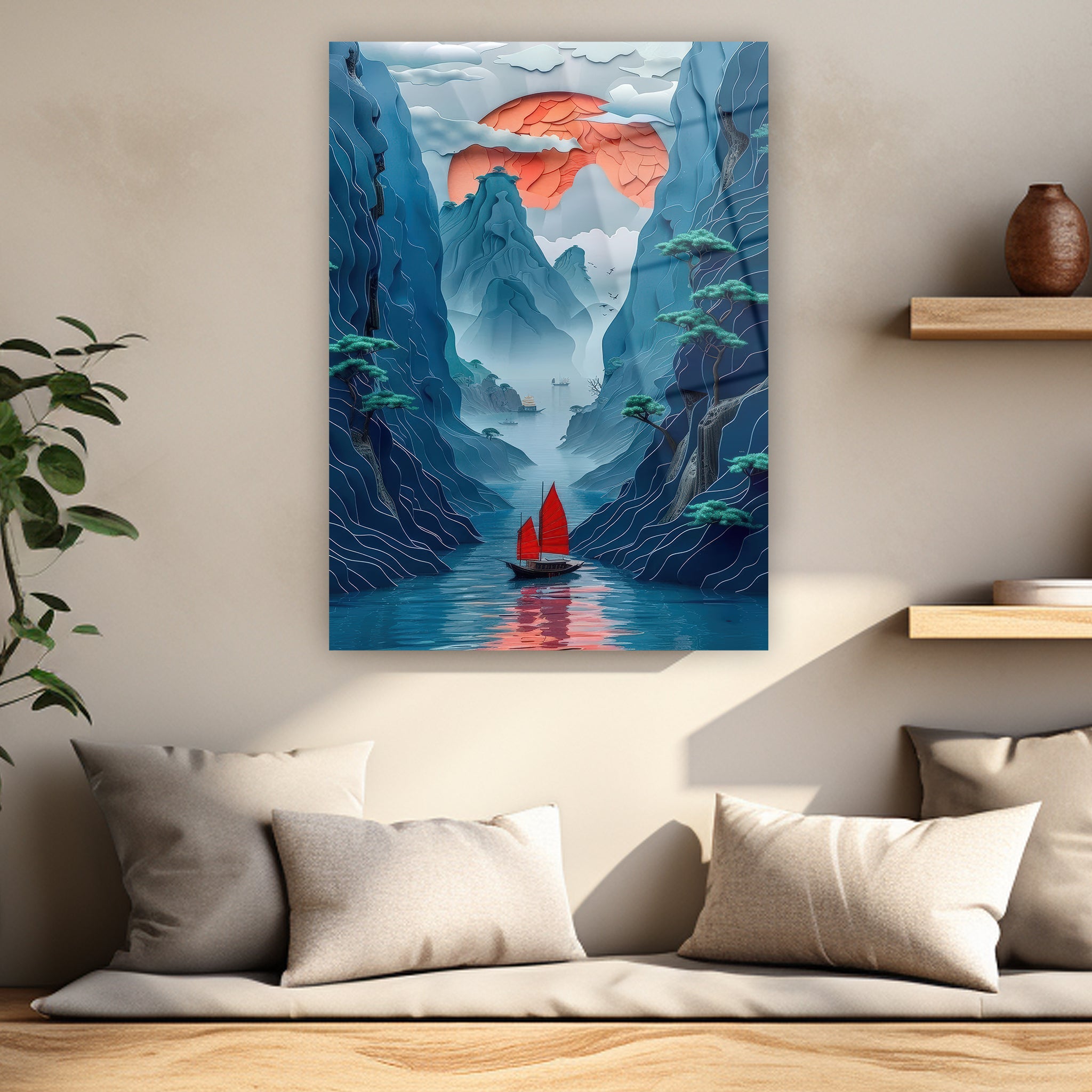 salon için mavi ve kırmızı renkli mistik pano denizli