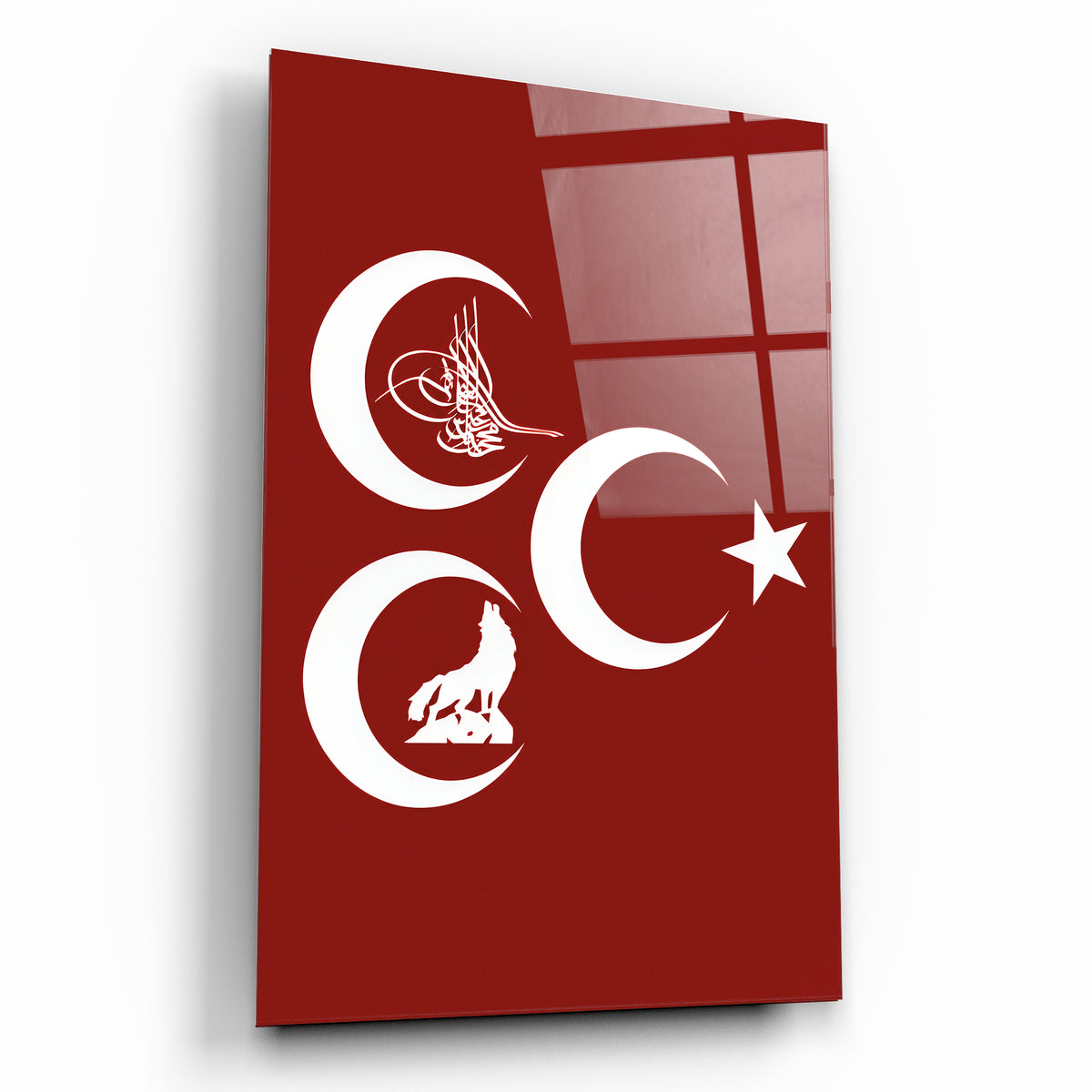 Üç Hilal Tuğra Bozkurt cam tablo