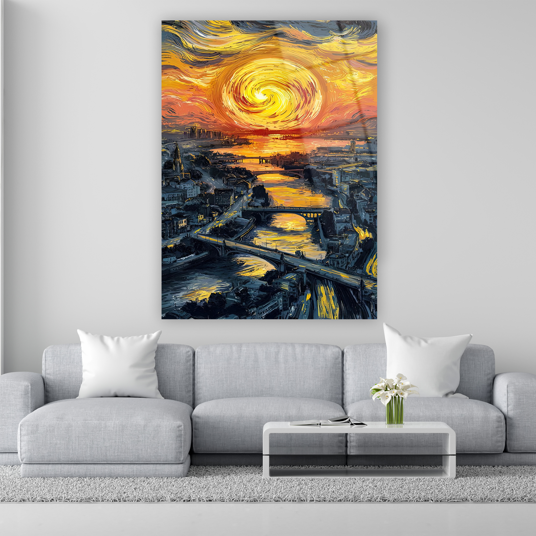 van gogh stili sarmal ateş gökyüzü duvar dekoru
