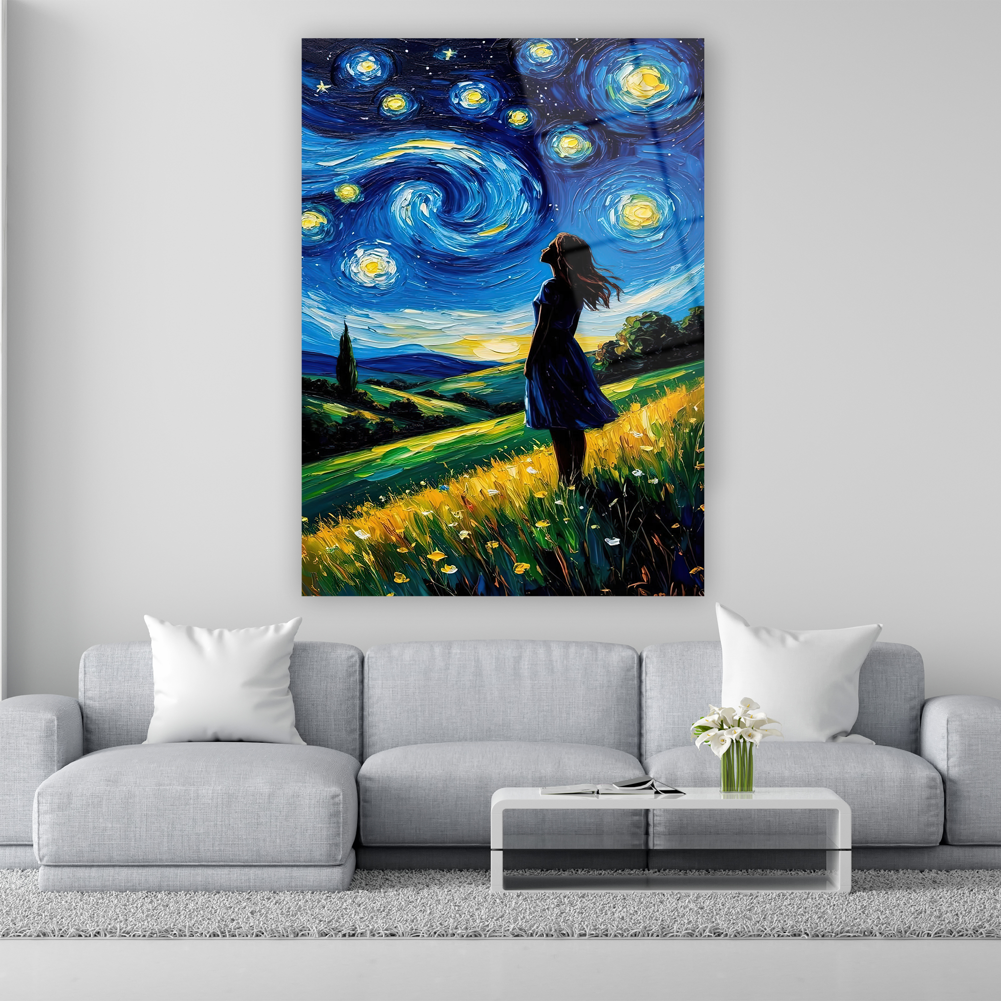 van gogh stili sarmal gökyüzü doğa manzarası duvar dekoru