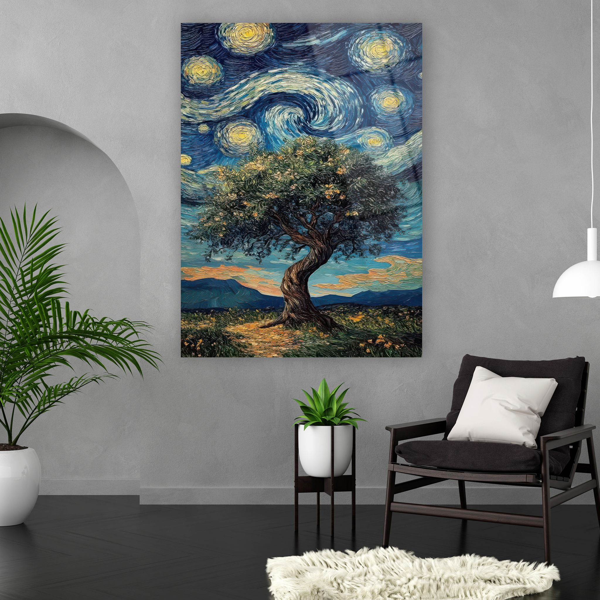vincent van gogh inspired landscape glass print