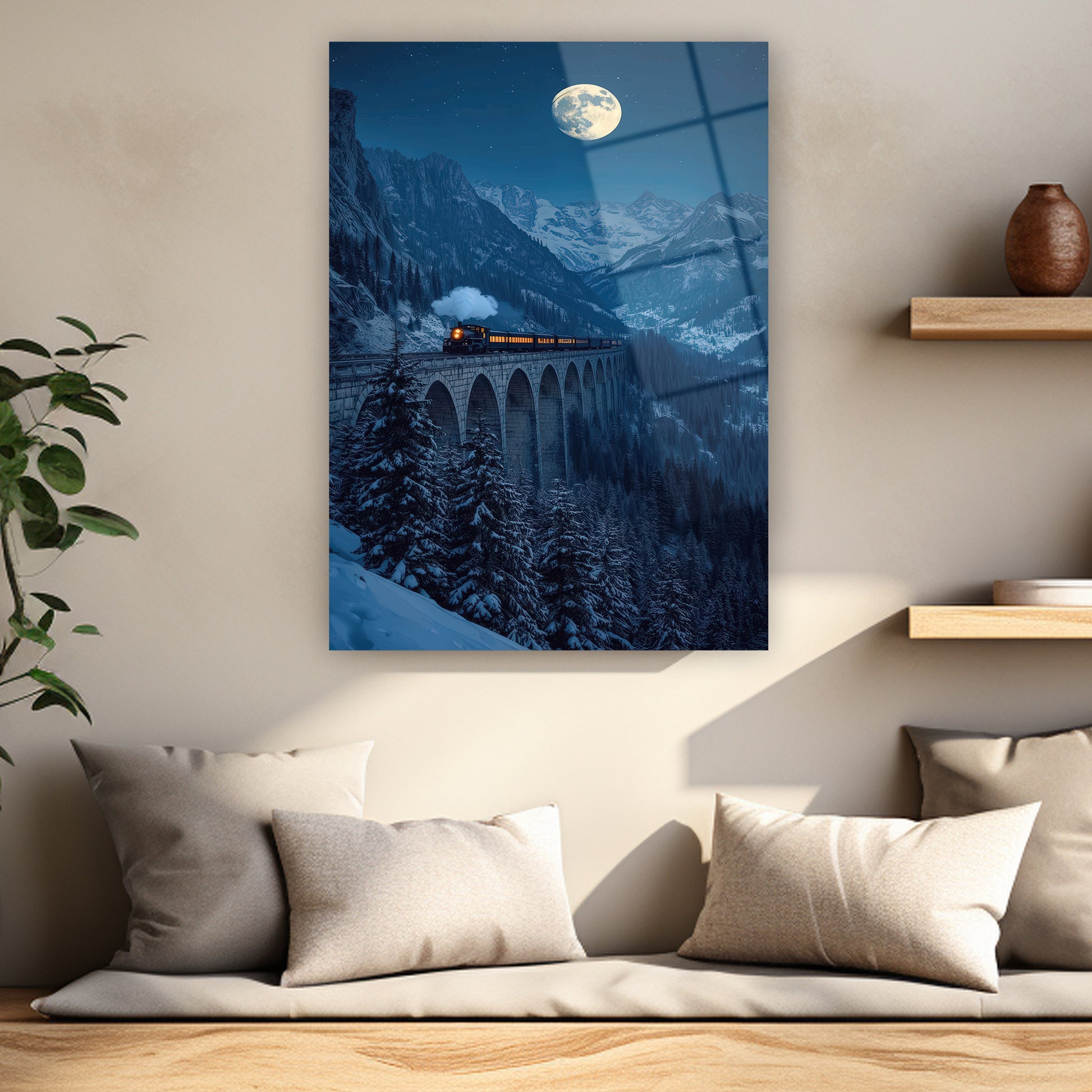 nostaljik kış masalı taş köprü ve mehtap posteri