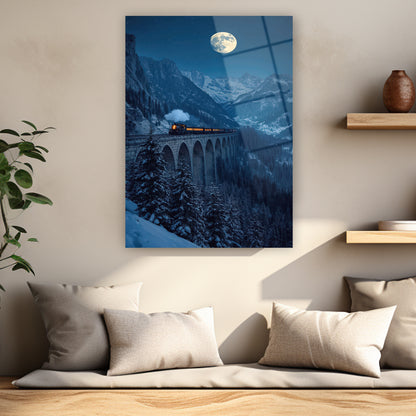 nostaljik kış masalı taş köprü ve mehtap posteri