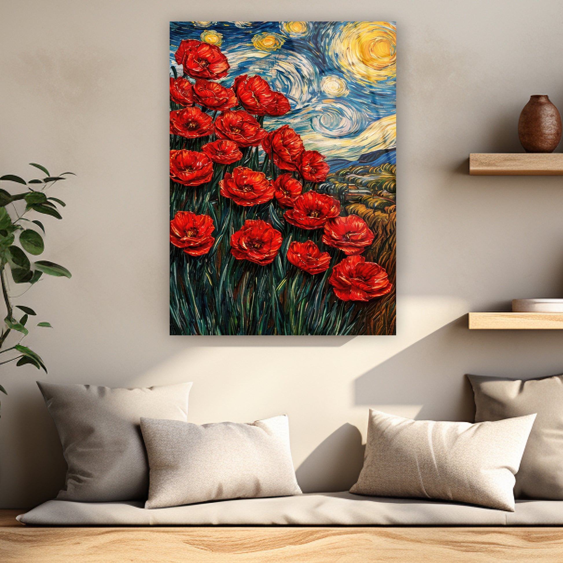 post empresyonist tarzı kırmızı çiçekli duvar sanatı