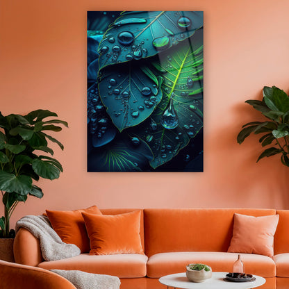 yağmur ıslak zümrüt yeşili yaprak duvar dekoru