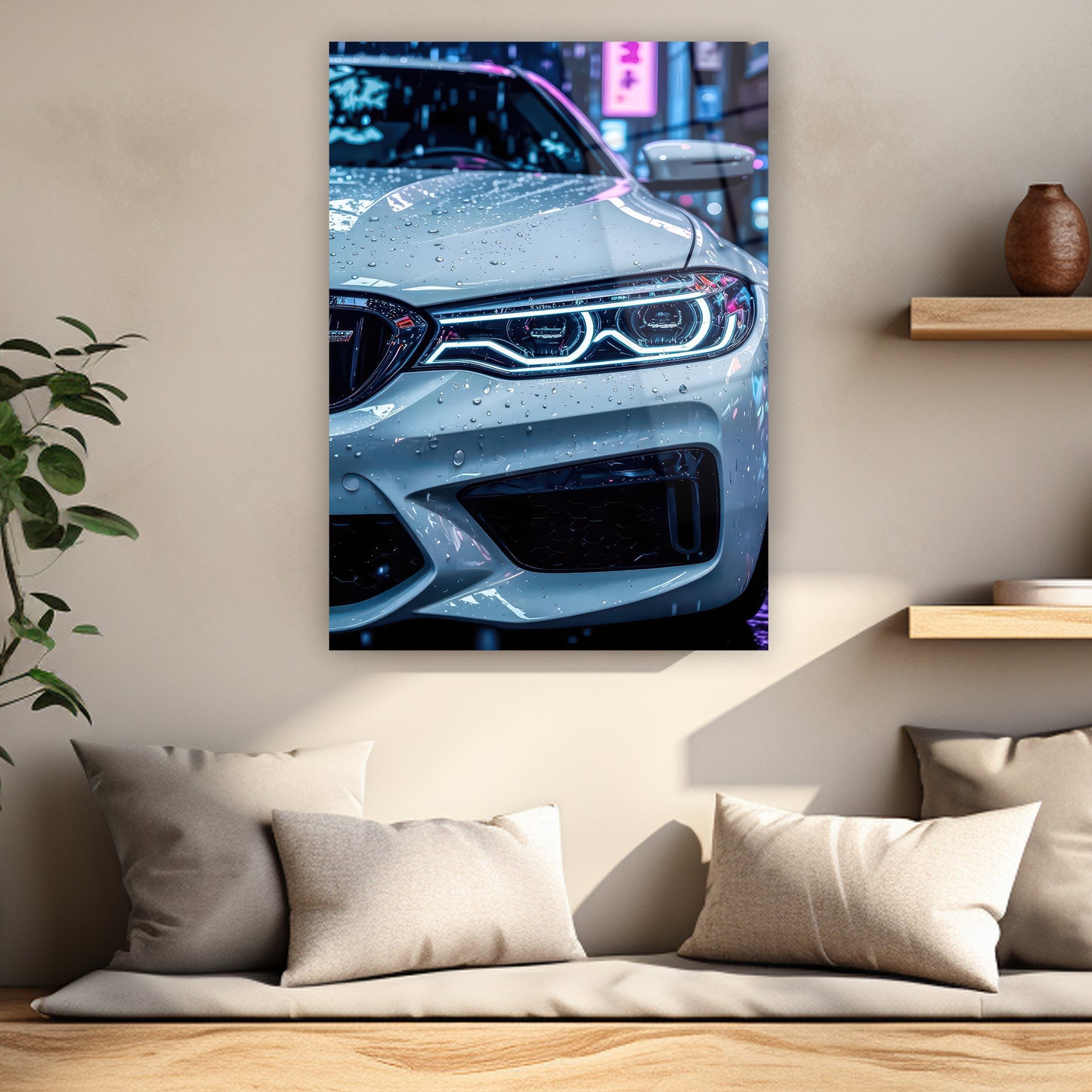 neon ışıklı şehir temalı araba cam baskı