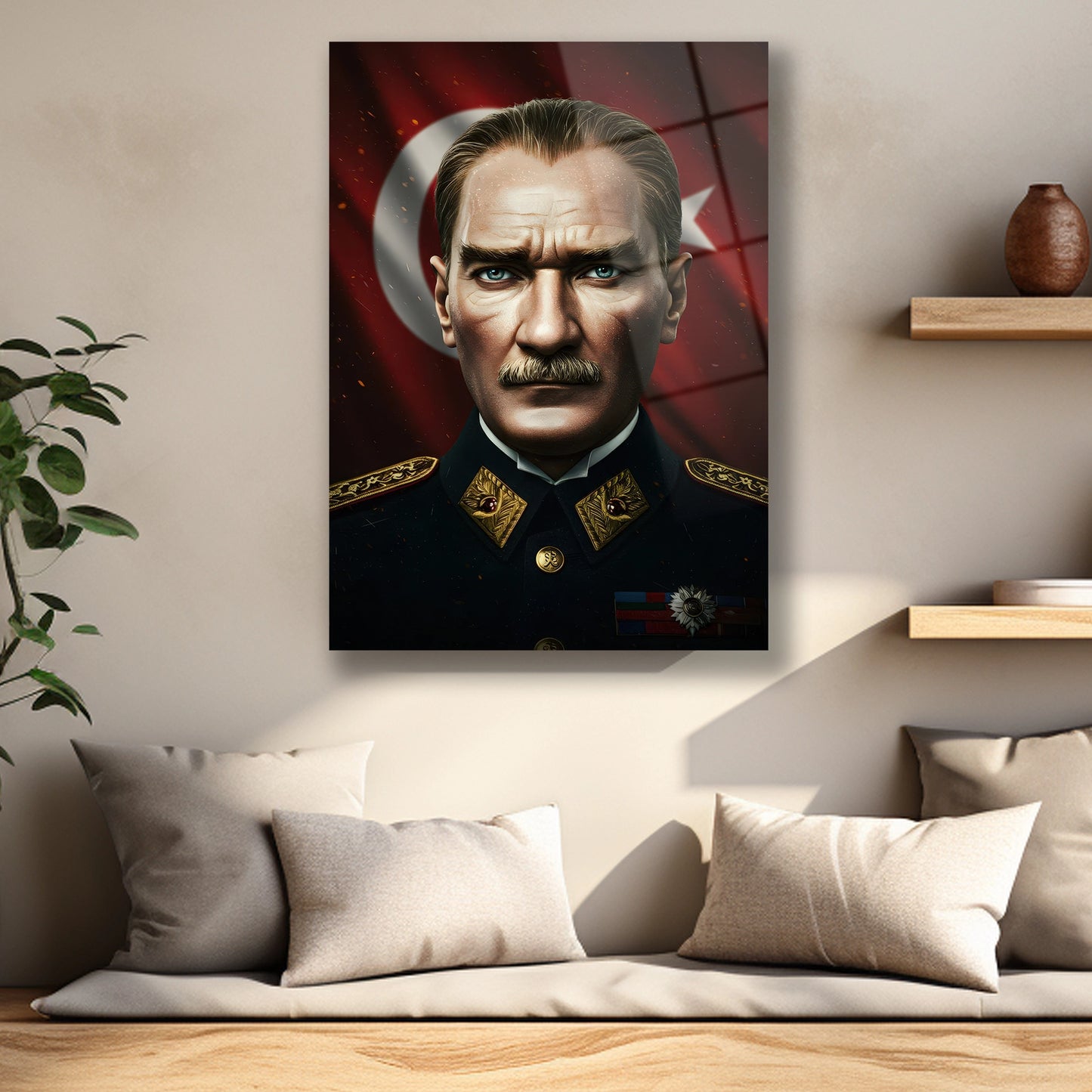 Altın sırma detaylı askeri üniforma ve Atatürk yüz detayı