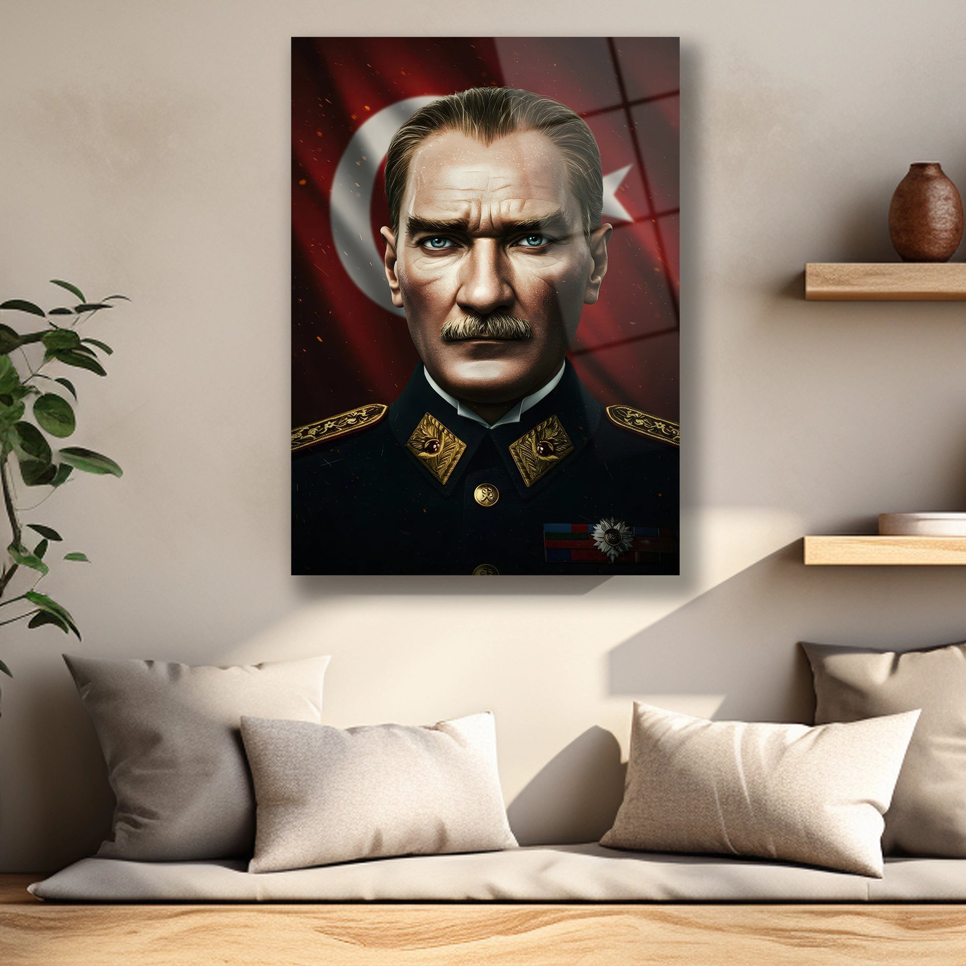 Altın sırma detaylı askeri üniforma ve Atatürk yüz detayı