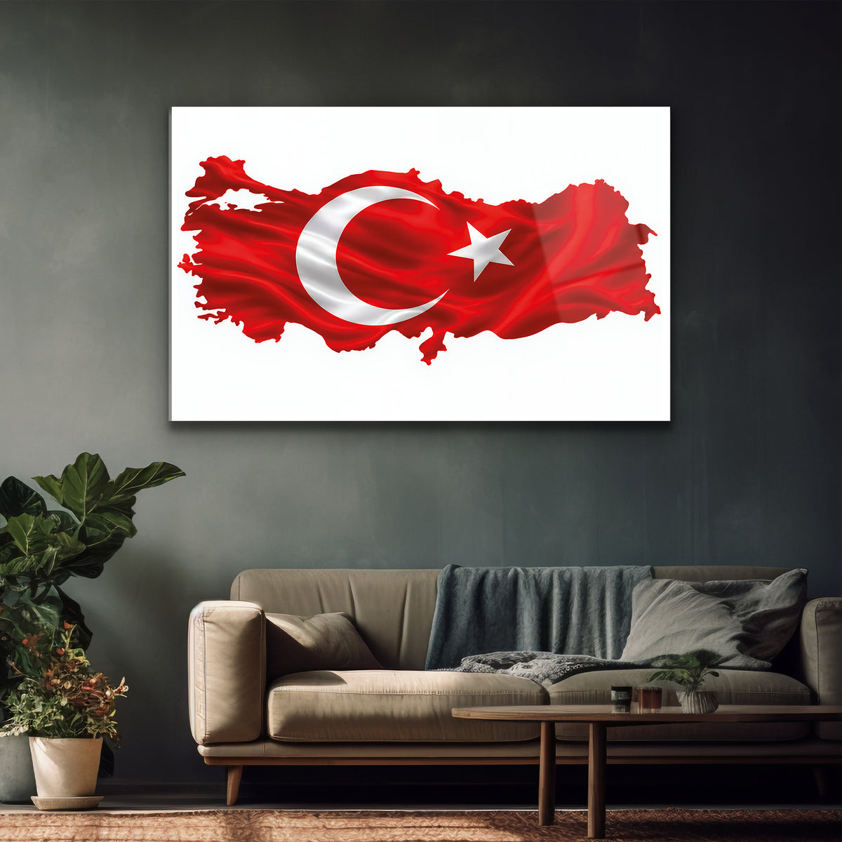 Minimal beyaz arka planlı milli Türkiye haritası cam dekorasyonu