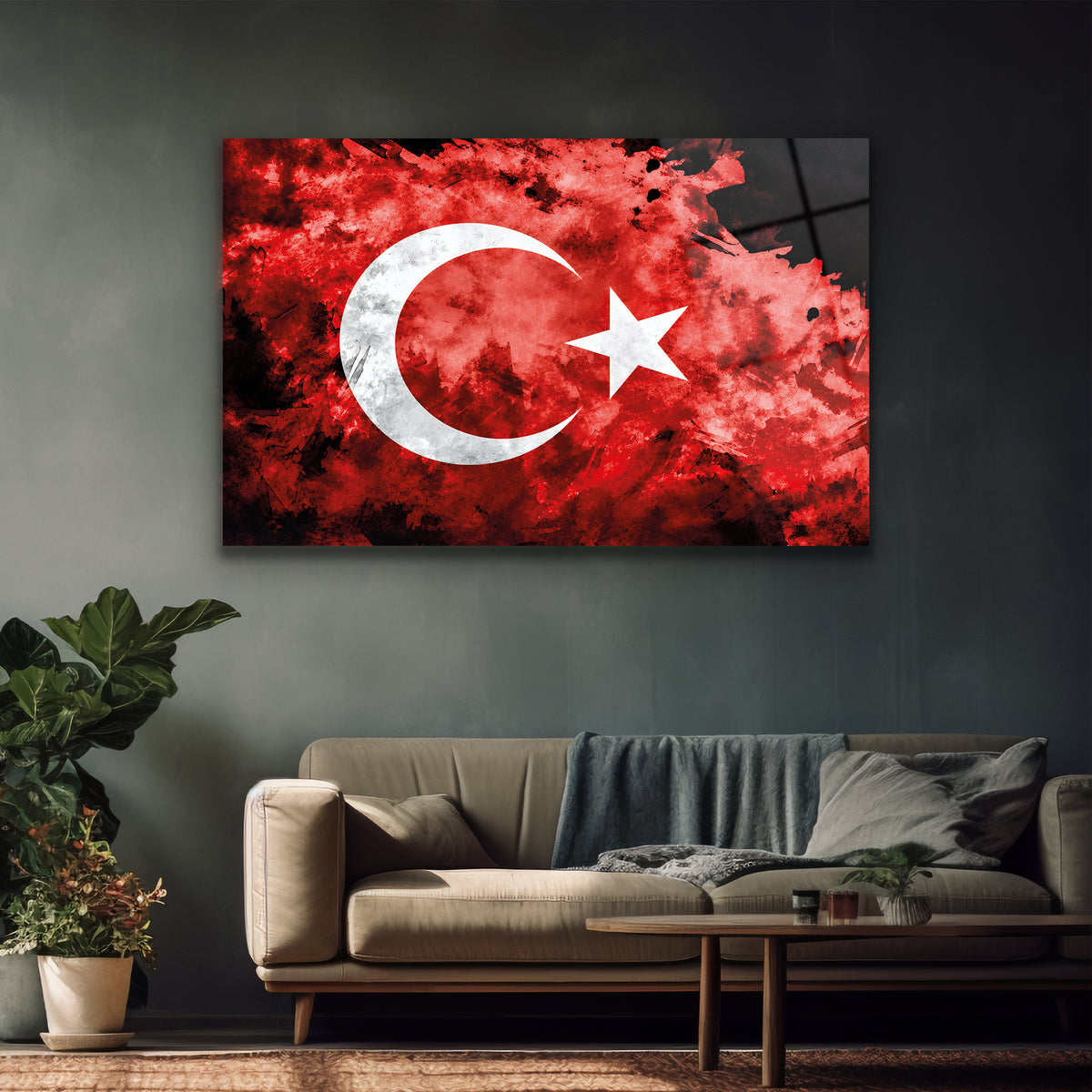 Modern kırmızı Türk Bayrağı dekoratif cam tablo