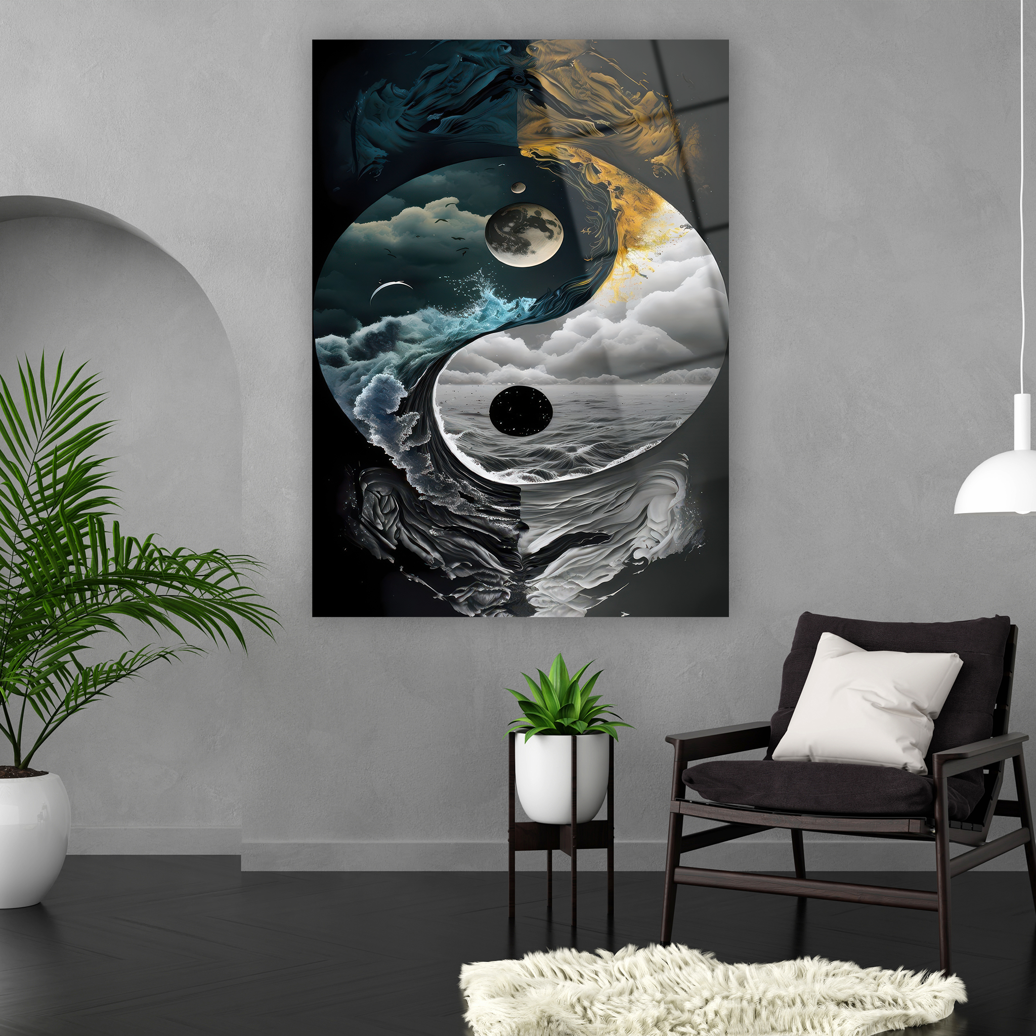 surreal yin yang elements glass art