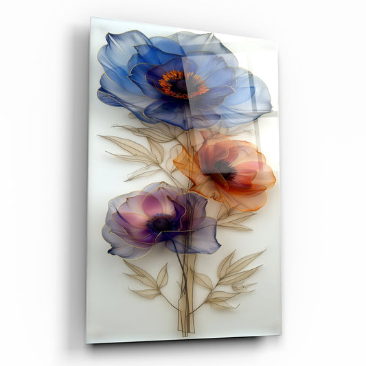 Zarif Saydam Çiçekler ve Tel Sanatı Görünümlü Cam Tablo